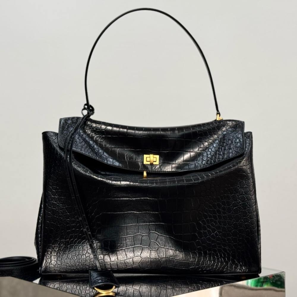 高仿Balenciaga*Rodeo系列5L1000鱷魚紋壓牛皮黑金大號免檢版