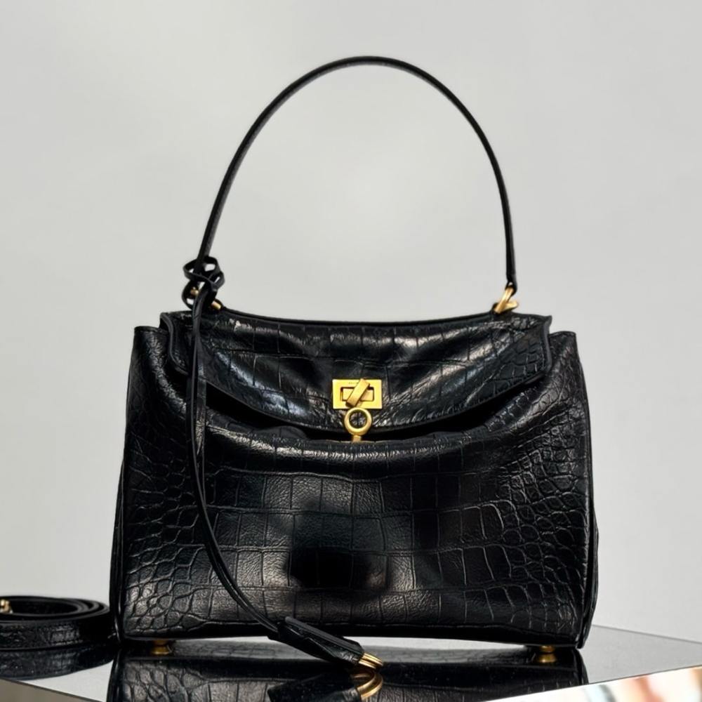 高仿Balenciaga*Rodeo系列3L1000鱷魚紋壓牛皮黑金小號免檢版