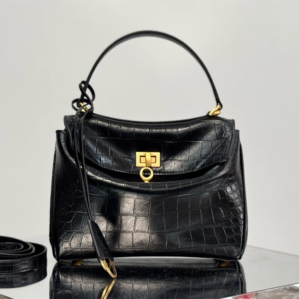 高仿Balenciaga*Rodeo系列2L1000鱷魚紋壓牛皮黑金Mini免檢版