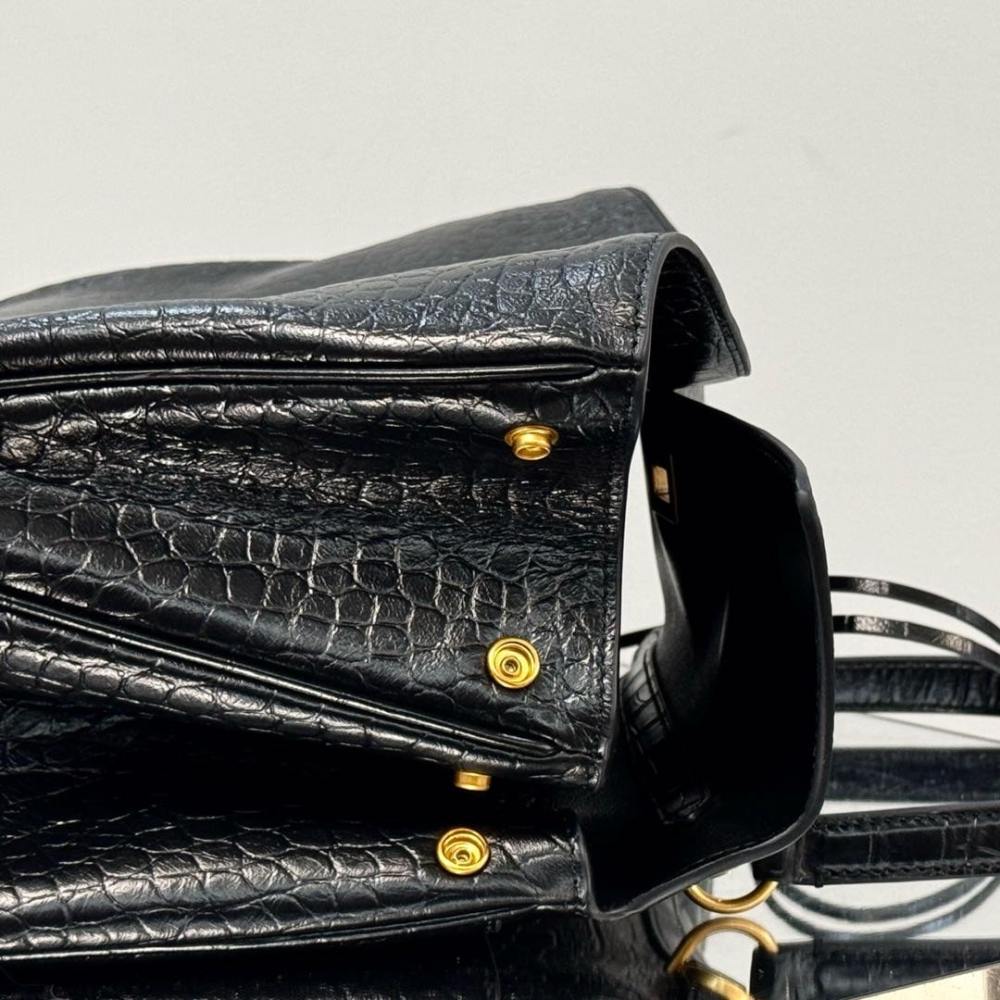 高仿Balenciaga*Rodeo系列4L1000鱷魚紋壓牛皮黑金中號免檢版