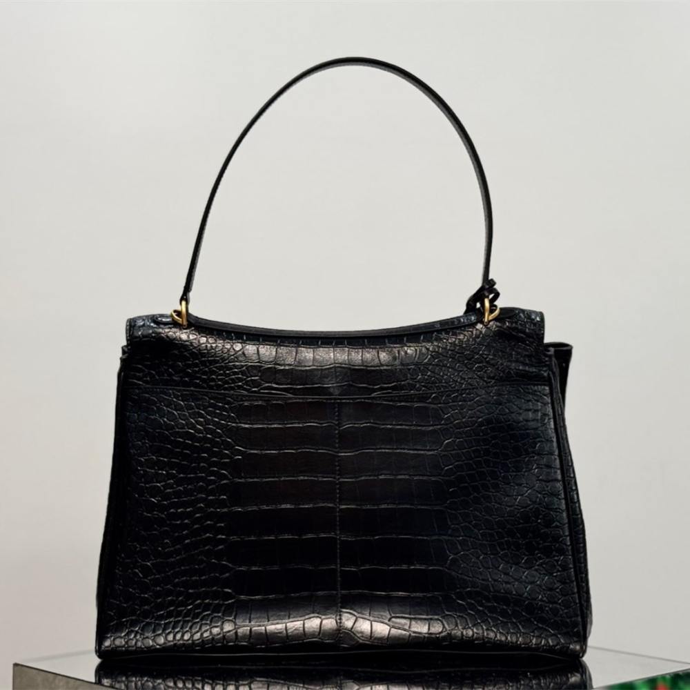 高仿Balenciaga*Rodeo系列5L1000鱷魚紋壓牛皮黑金大號免檢版