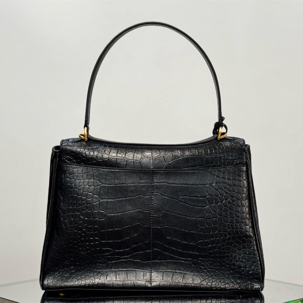 高仿Balenciaga*Rodeo系列4L1000鱷魚紋壓牛皮黑金中號免檢版