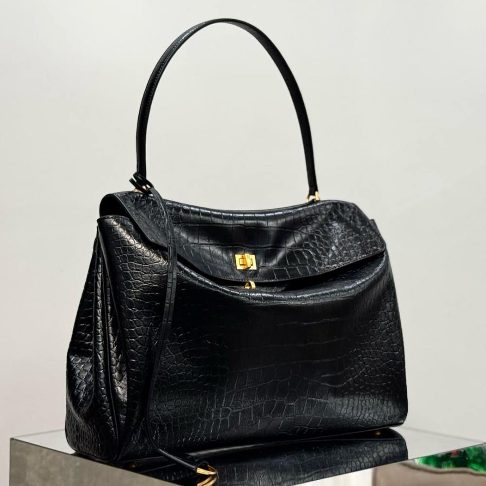 高仿Balenciaga*Rodeo系列5L1000鱷魚紋壓牛皮黑金大號免檢版