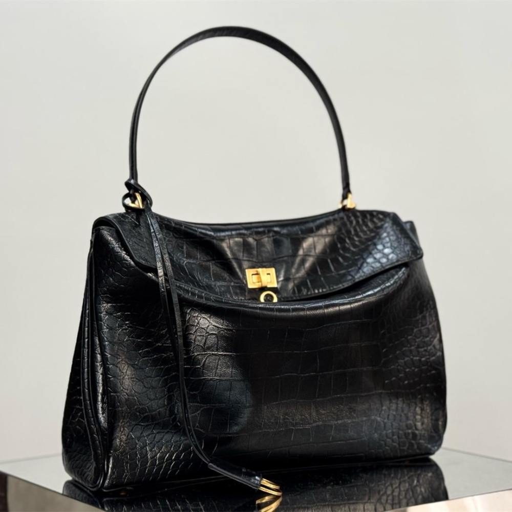 高仿Balenciaga*Rodeo系列4L1000鱷魚紋壓牛皮黑金中號免檢版