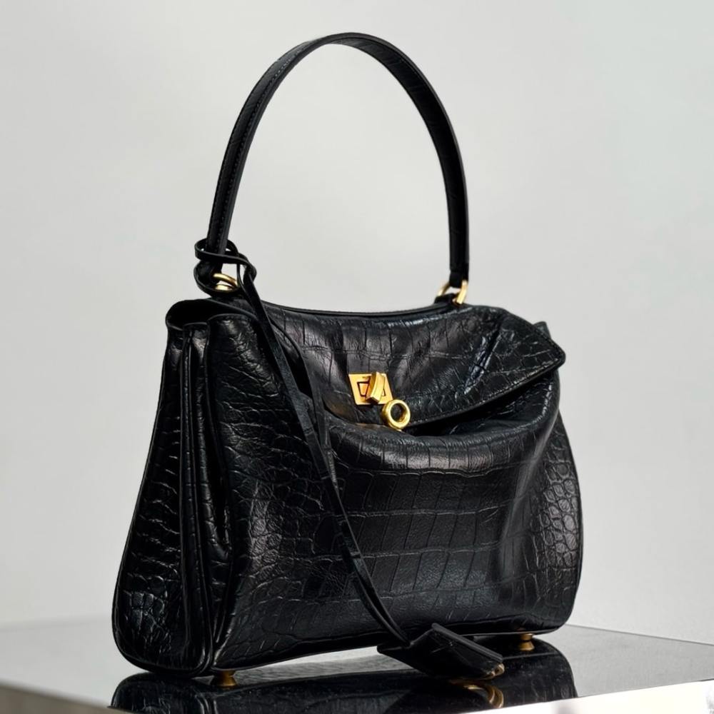 高仿Balenciaga*Rodeo系列3L1000鱷魚紋壓牛皮黑金小號免檢版