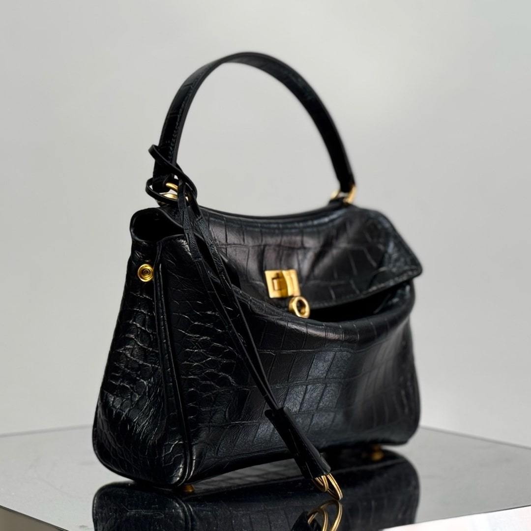 高仿Balenciaga*Rodeo系列2L1000鱷魚紋壓牛皮黑金Mini免檢版