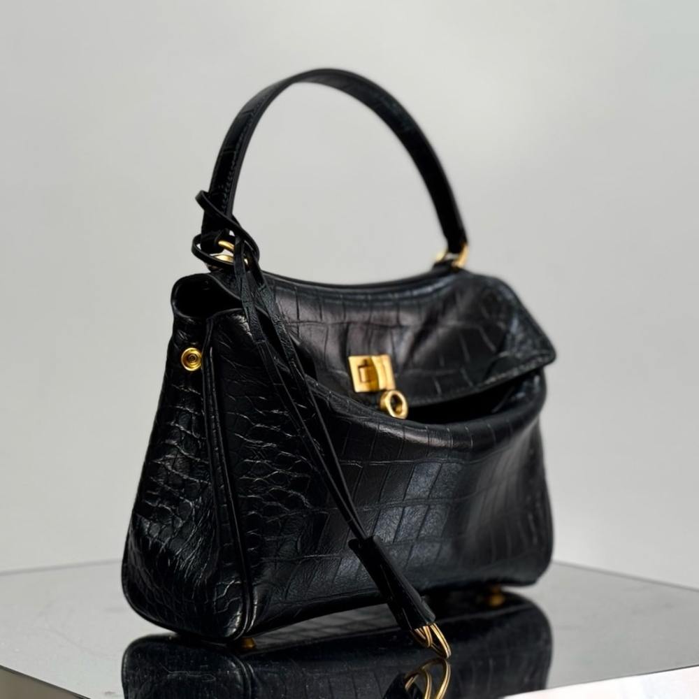 高仿Balenciaga*Rodeo系列2L1000鱷魚紋壓牛皮黑金Mini免檢版