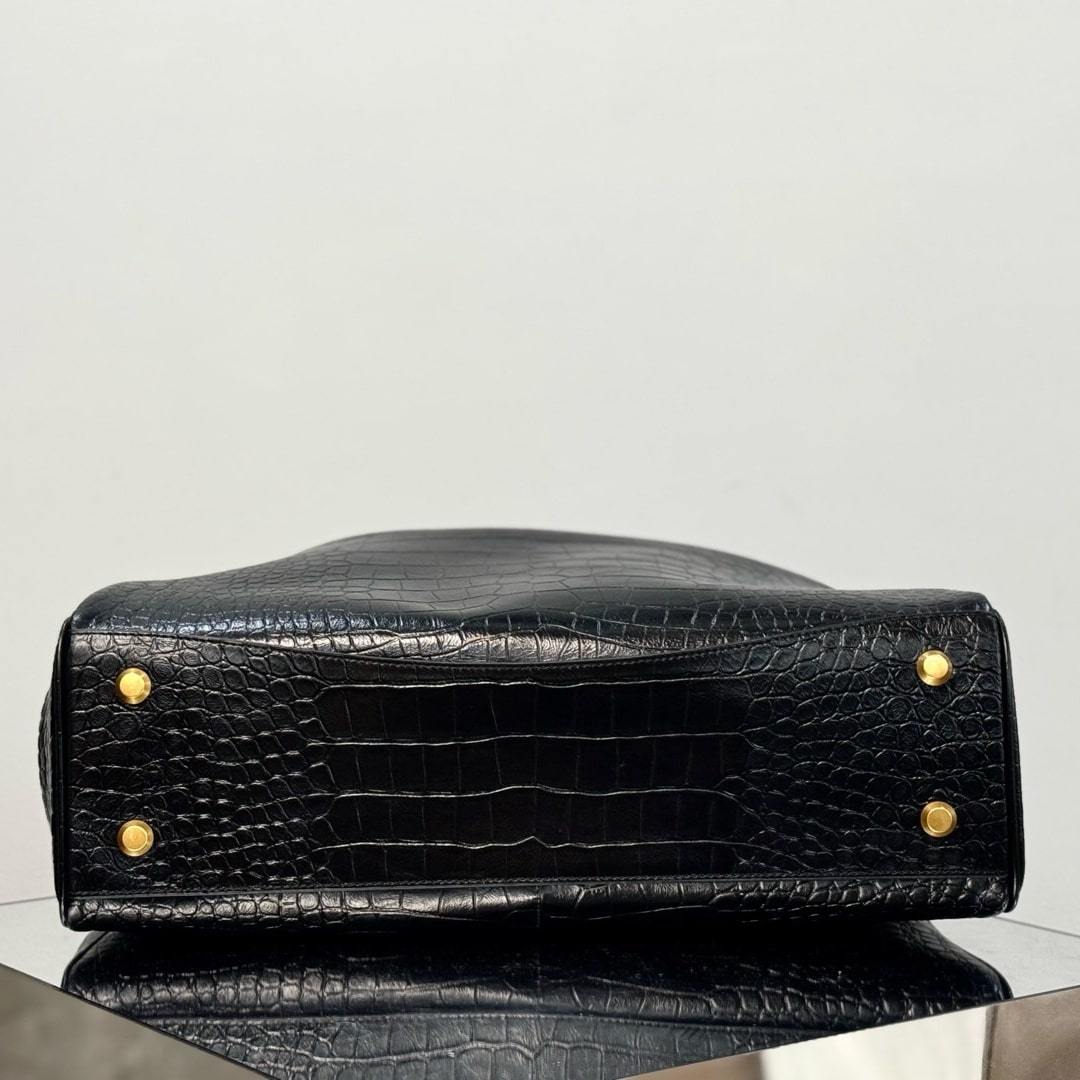 高仿Balenciaga*Rodeo系列5L1000鱷魚紋壓牛皮黑金大號免檢版