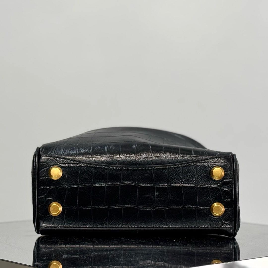 高仿Balenciaga*Rodeo系列2L1000鱷魚紋壓牛皮黑金Mini免檢版