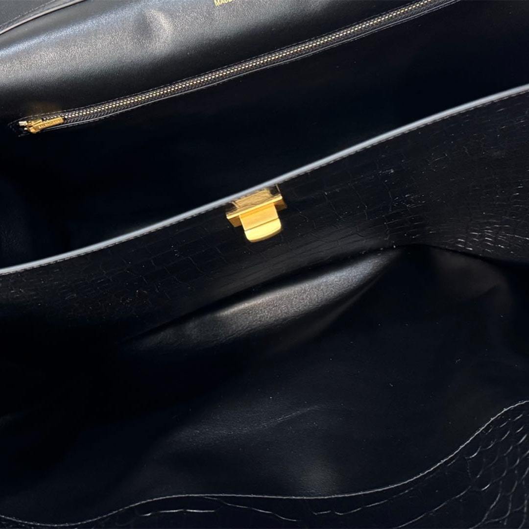 高仿Balenciaga*Rodeo系列5L1000鱷魚紋壓牛皮黑金大號免檢版