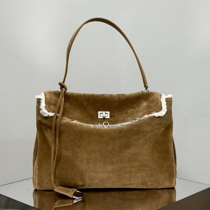 高仿Balenciaga*Rodeo系列AD2591麂皮棕銀中號免檢版
