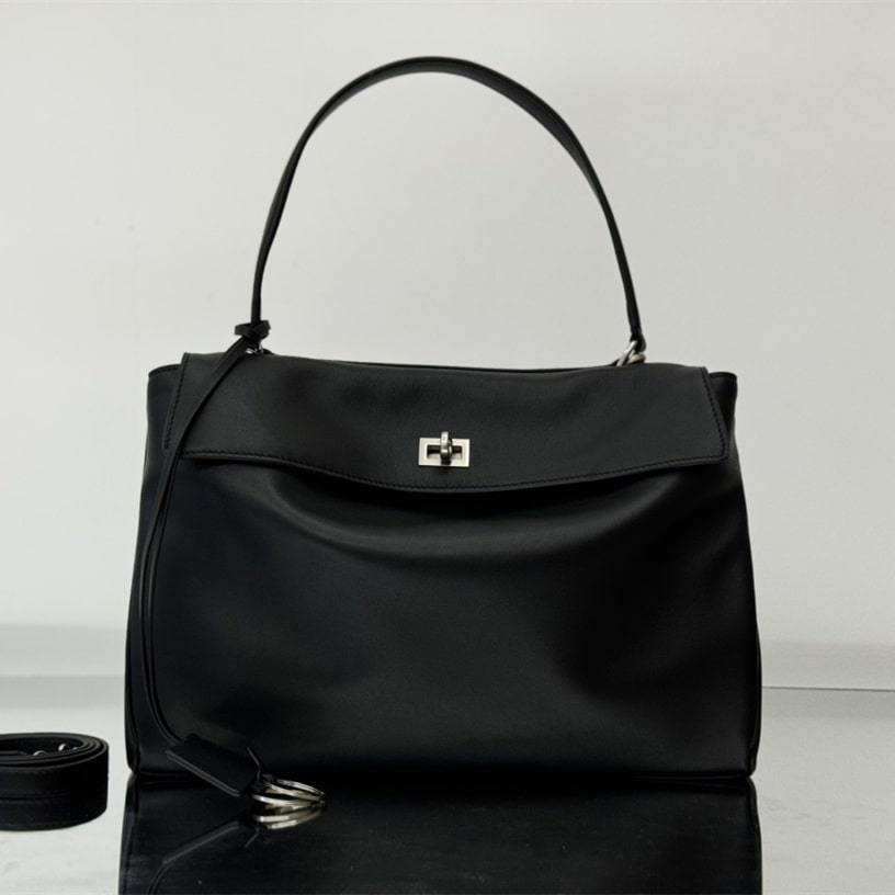 高仿Balenciaga*Rodeo系列5U1000小牛皮手袋黑銀中號免檢版