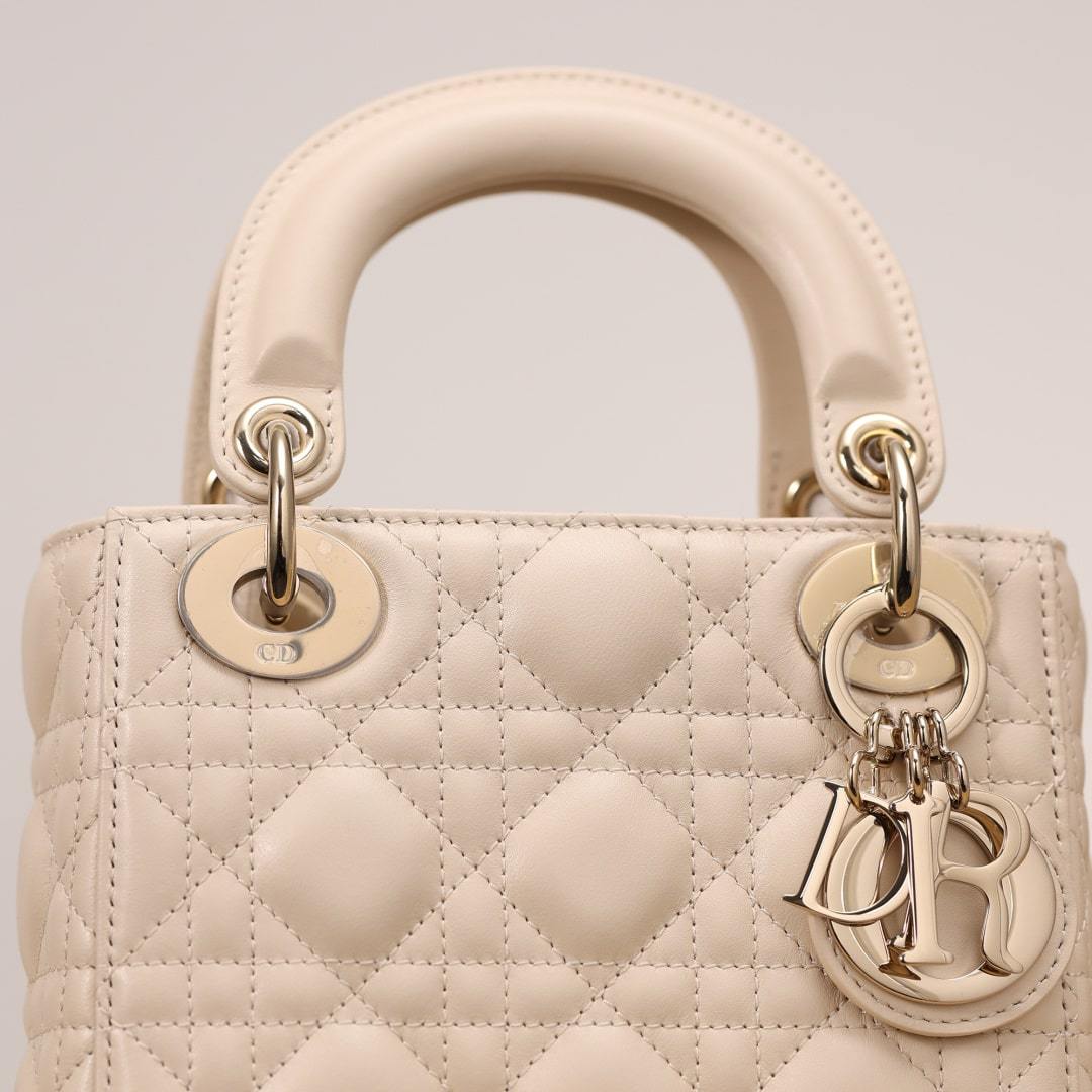 仿Dior*Lady系列M0505M63U淺象牙色三格單肩包Mini免檢版