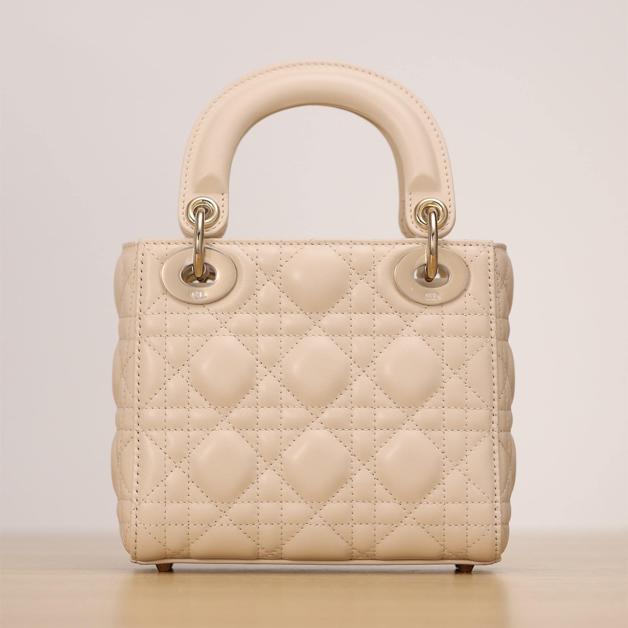 仿Dior*Lady系列M0505M63U淺象牙色三格單肩包Mini免檢版