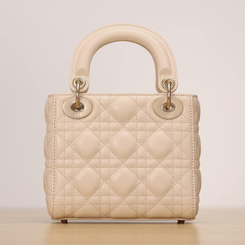 仿Dior*Lady系列M0505M63U淺象牙色三格單肩包Mini免檢版
