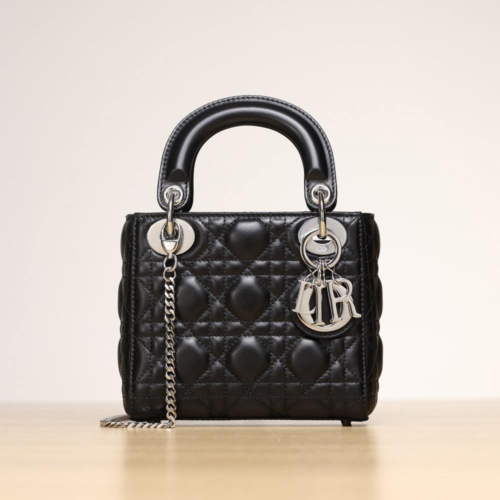 高仿Dior*Lady系列M0505M900黑色三格單肩包Mini免檢版