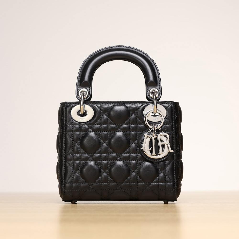 高仿Dior*Lady系列M0505M900黑色三格單肩包Mini免檢版