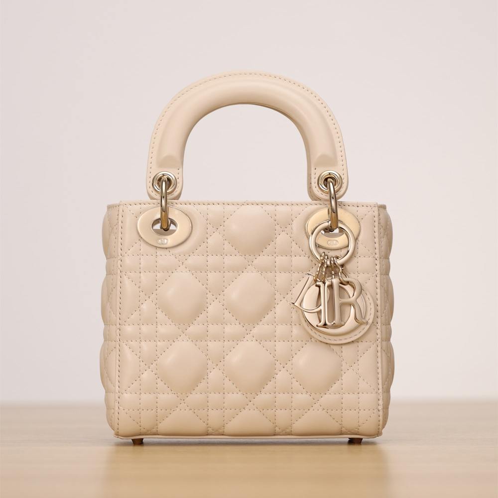 仿Dior*Lady系列M0505M63U淺象牙色三格單肩包Mini免檢版