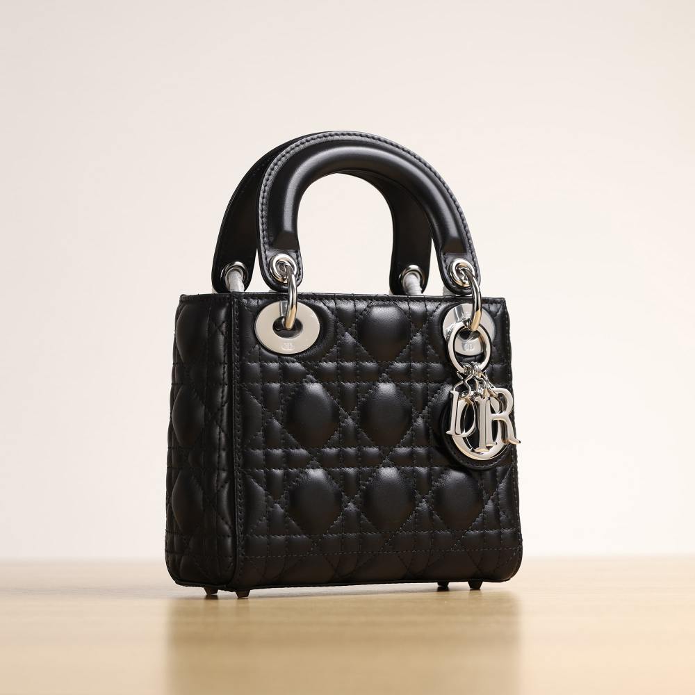 高仿Dior*Lady系列M0505M900黑色三格單肩包Mini免檢版