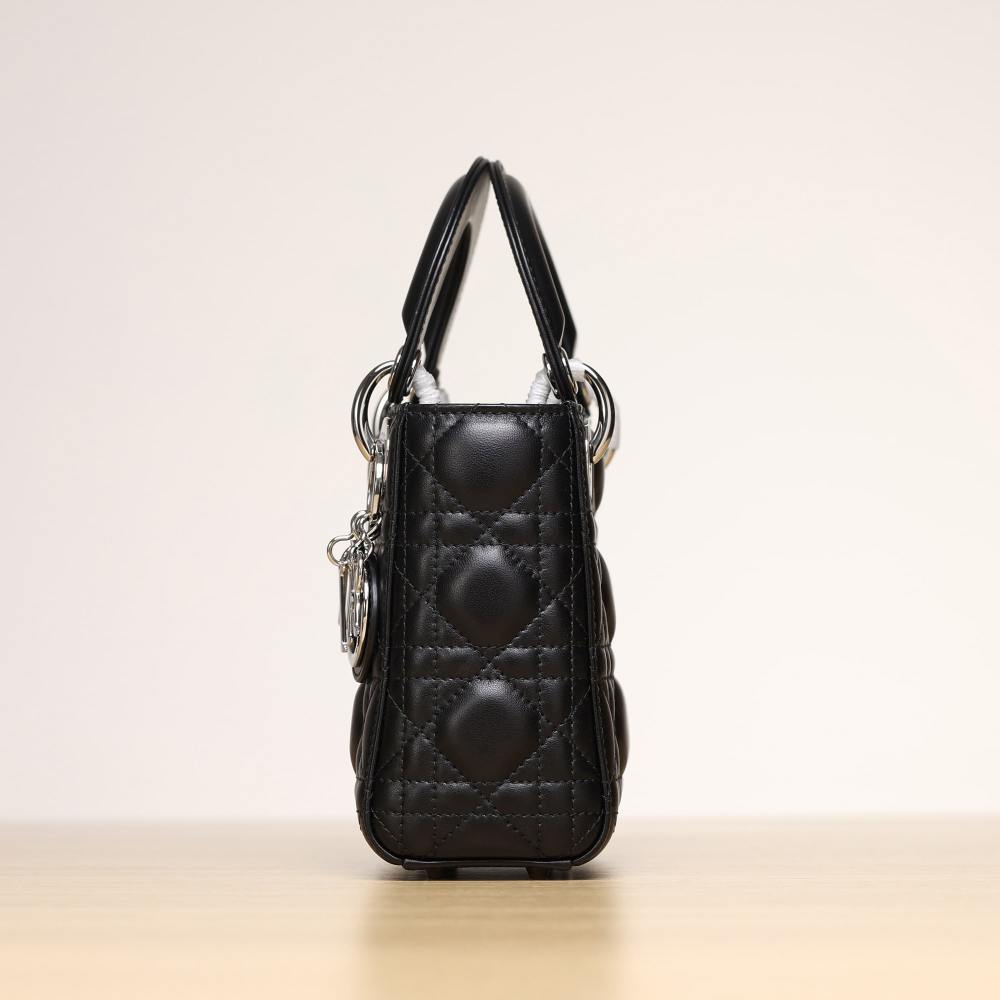 高仿Dior*Lady系列M0505M900黑色三格單肩包Mini免檢版