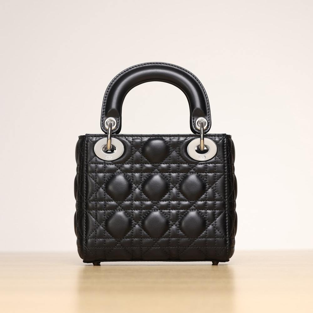高仿Dior*Lady系列M0505M900黑色三格單肩包Mini免檢版