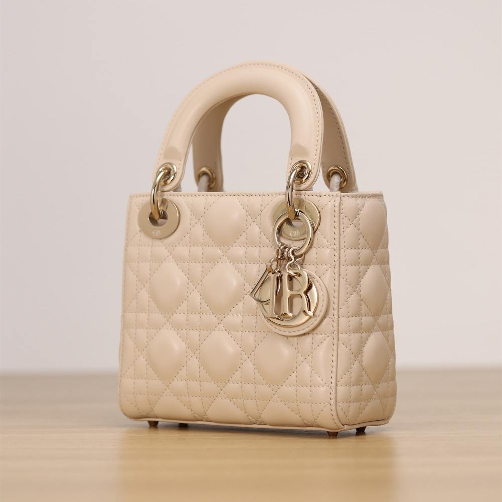 仿Dior*Lady系列M0505M63U淺象牙色三格單肩包Mini免檢版