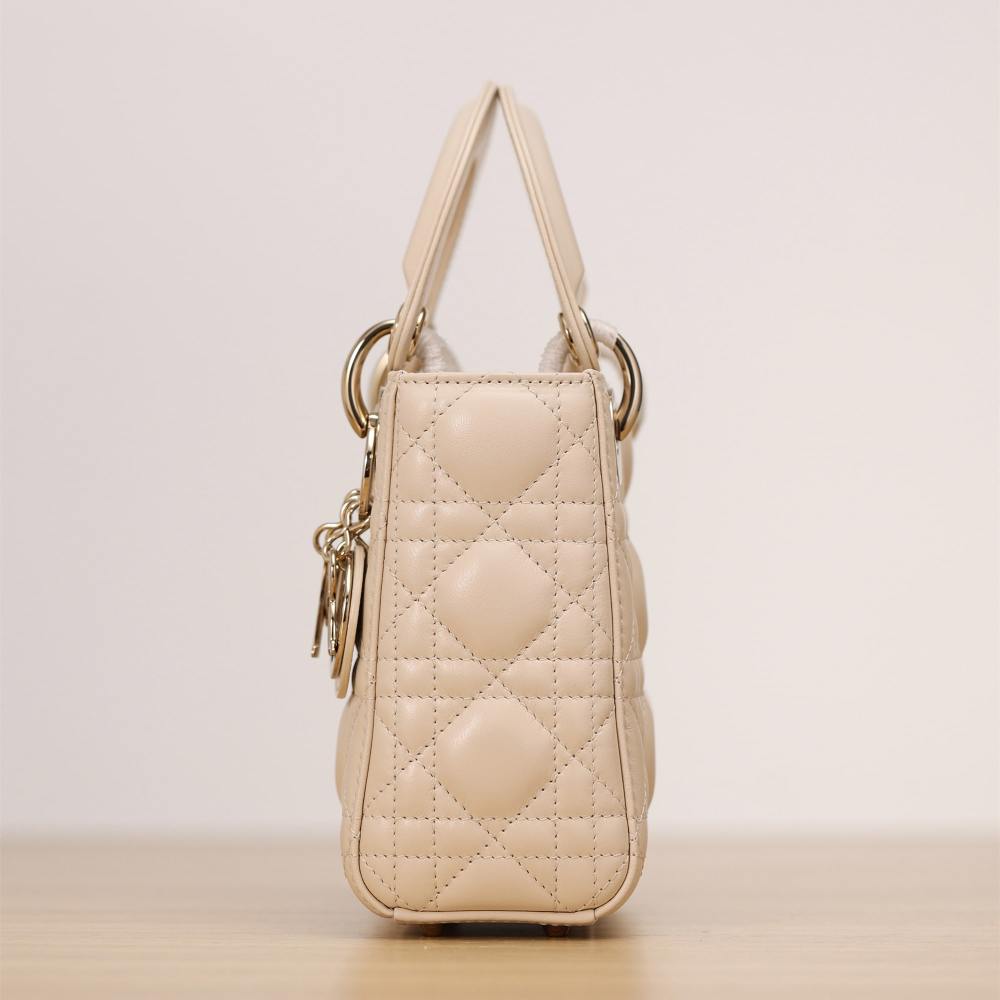 仿Dior*Lady系列M0505M63U淺象牙色三格單肩包Mini免檢版