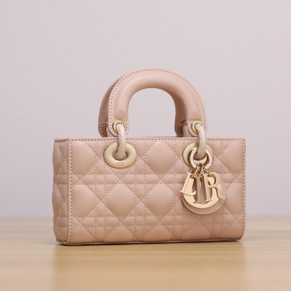 高仿Dior*LadyDJoy系列S0910M413小羊皮戴妃包胭脂粉Mini免檢版