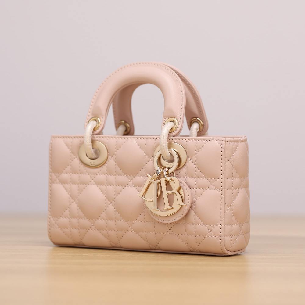 高仿Dior*LadyDJoy系列S0910M413小羊皮戴妃包胭脂粉Mini免檢版