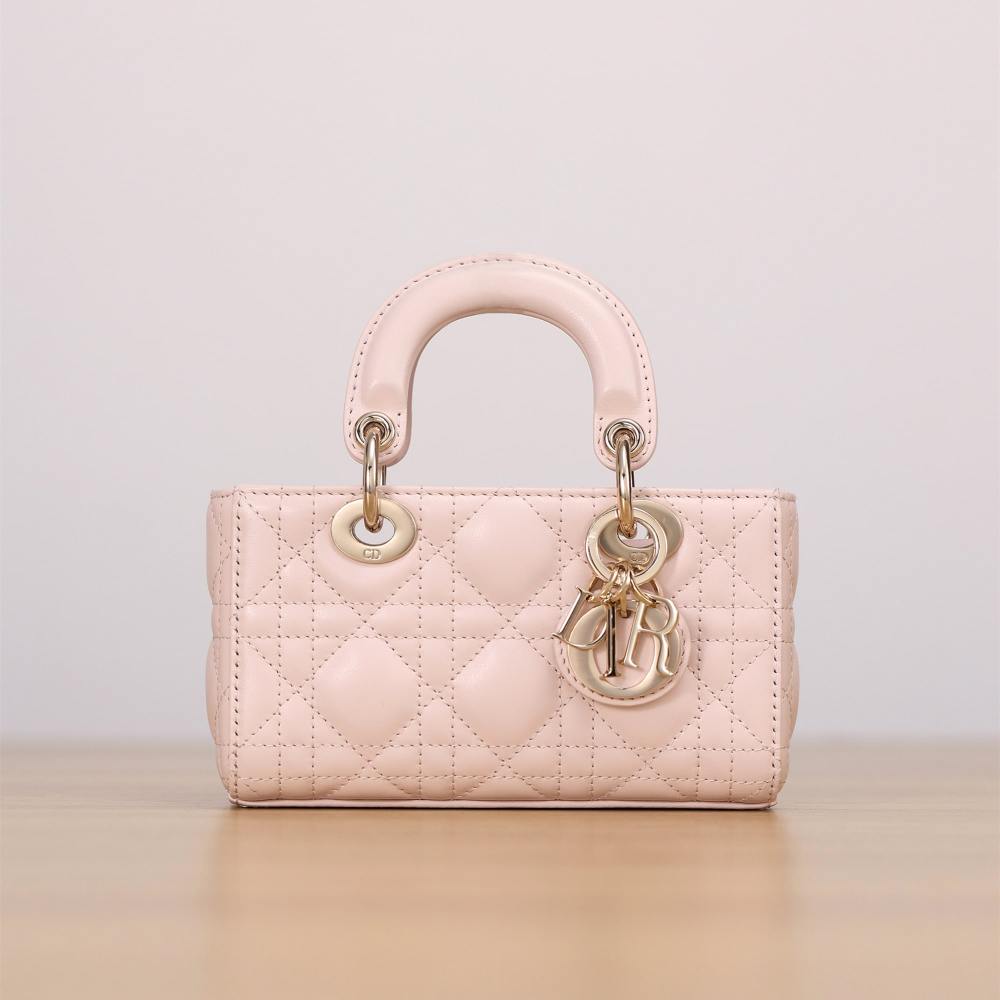 高仿Dior*LadyDJoy系列S0910M49P小羊皮戴妃包玫瑰粉Mini免檢版
