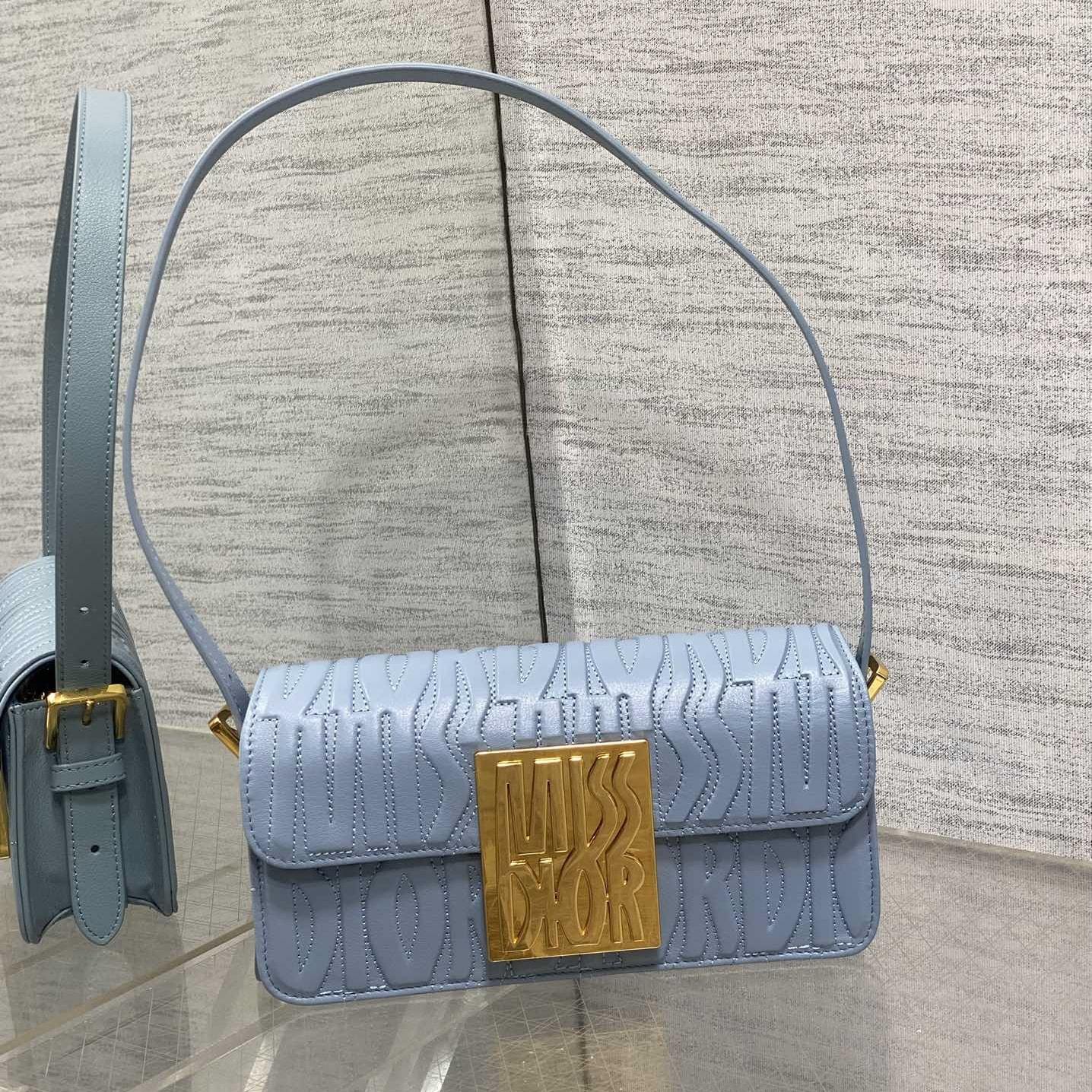 高仿Dior*Miss系列M261M23B衍縫線小牛皮腋下包藍色免檢版
