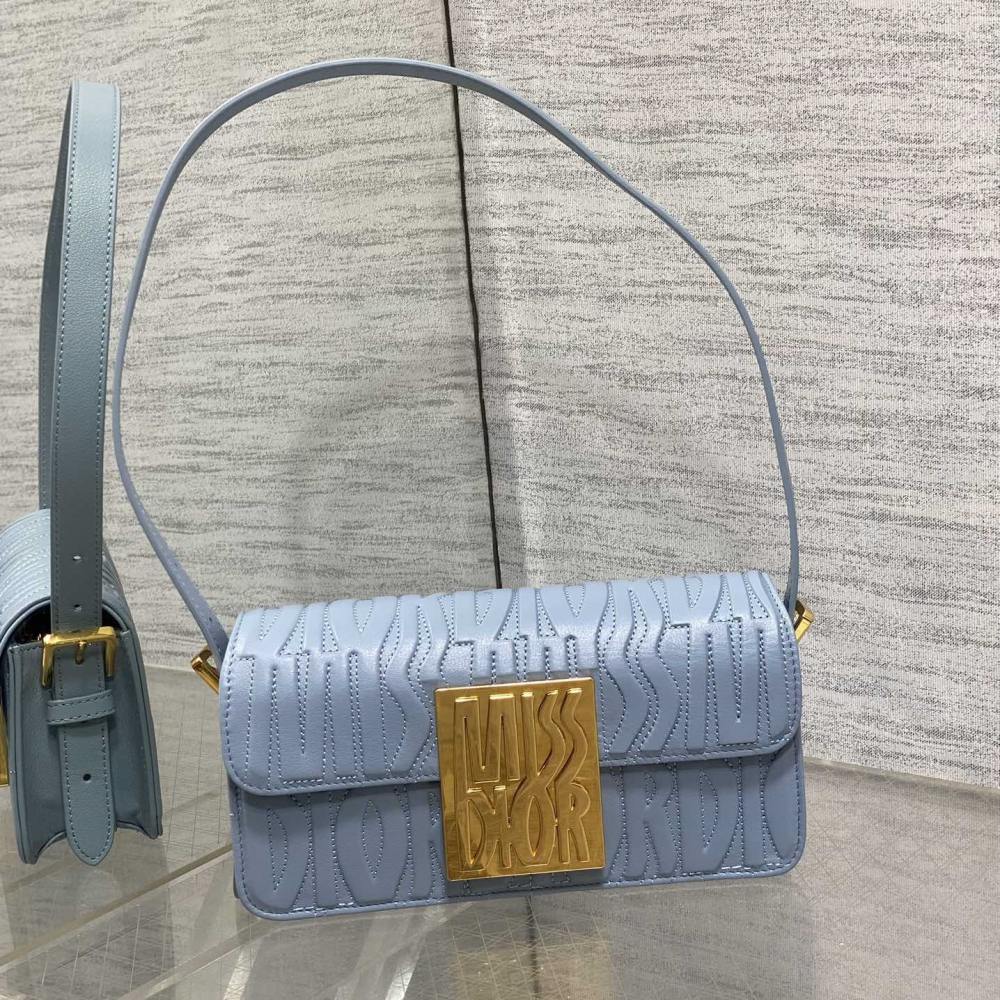 高仿Dior*Miss系列M261M23B衍縫線小牛皮腋下包藍色免檢版