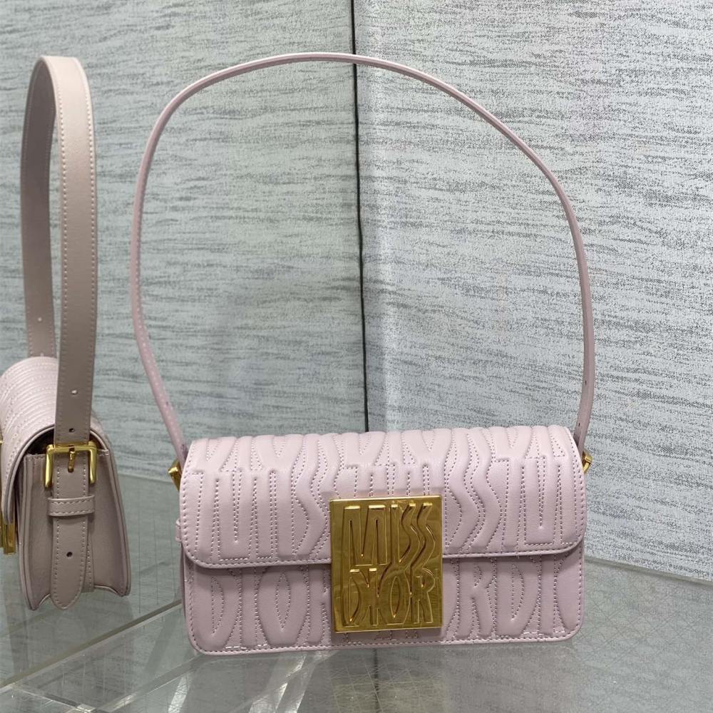 高仿Dior*Miss系列M261M05N衍縫線小牛皮腋下包粉色免檢版