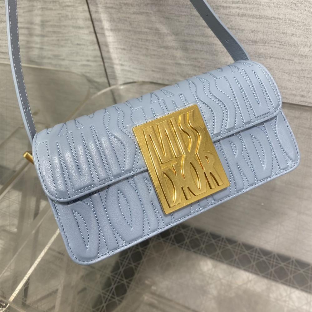高仿Dior*Miss系列M261M23B衍縫線小牛皮腋下包藍色免檢版