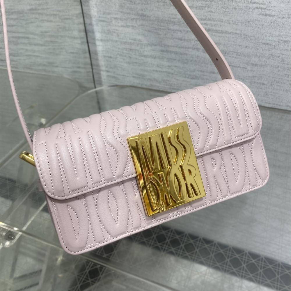 高仿Dior*Miss系列M261M05N衍縫線小牛皮腋下包粉色免檢版