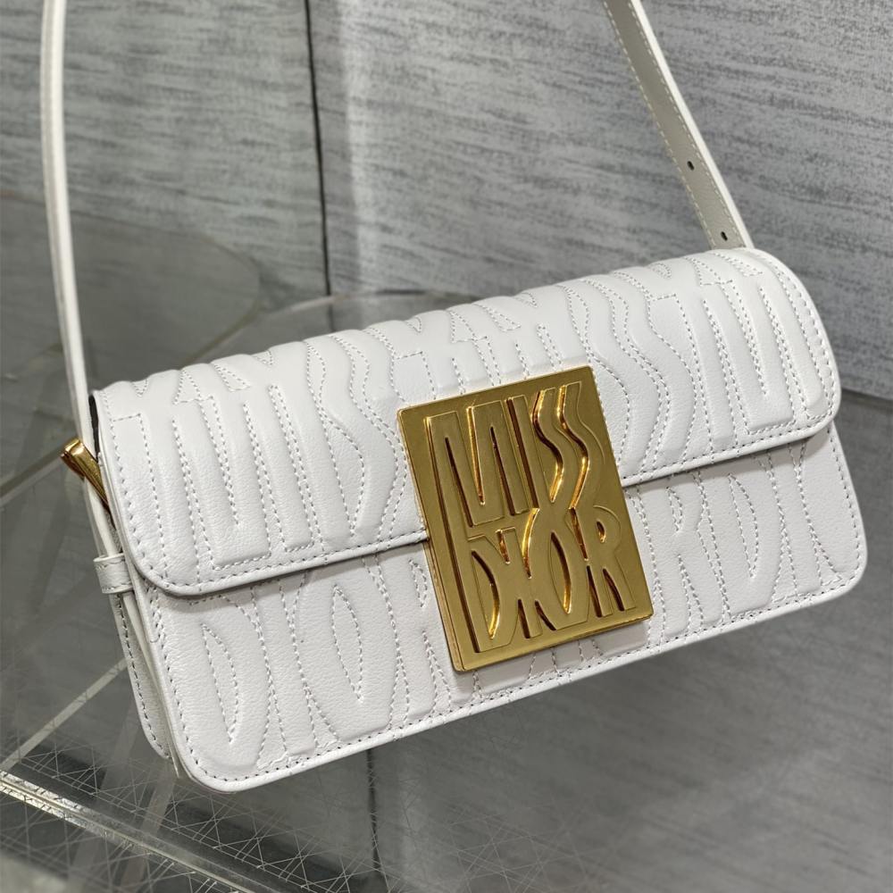 高仿Dior*Miss系列M261M030衍縫線小牛皮腋下包白色免檢版