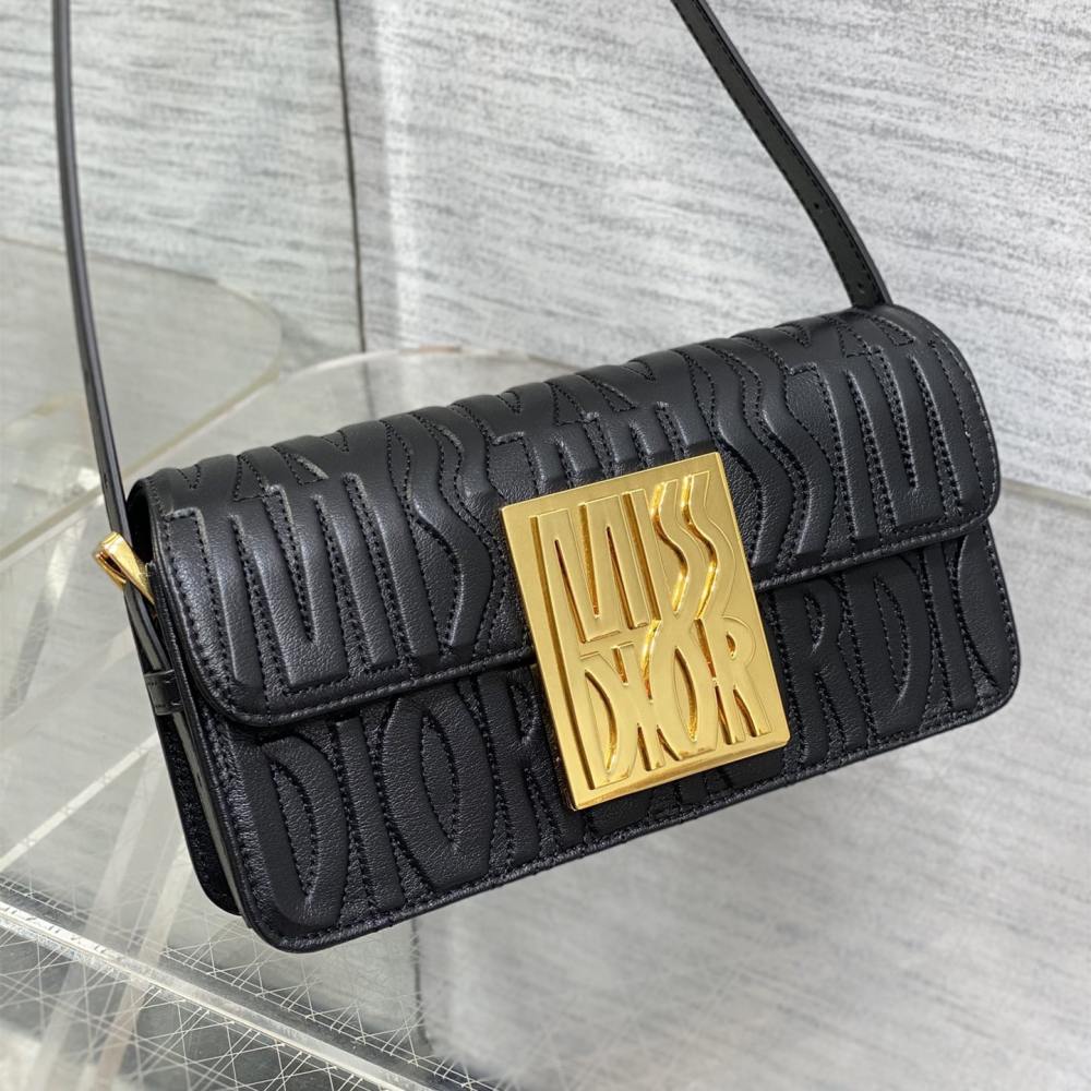 高仿Dior*Miss系列M261M900衍縫線小牛皮腋下包黑色免檢版
