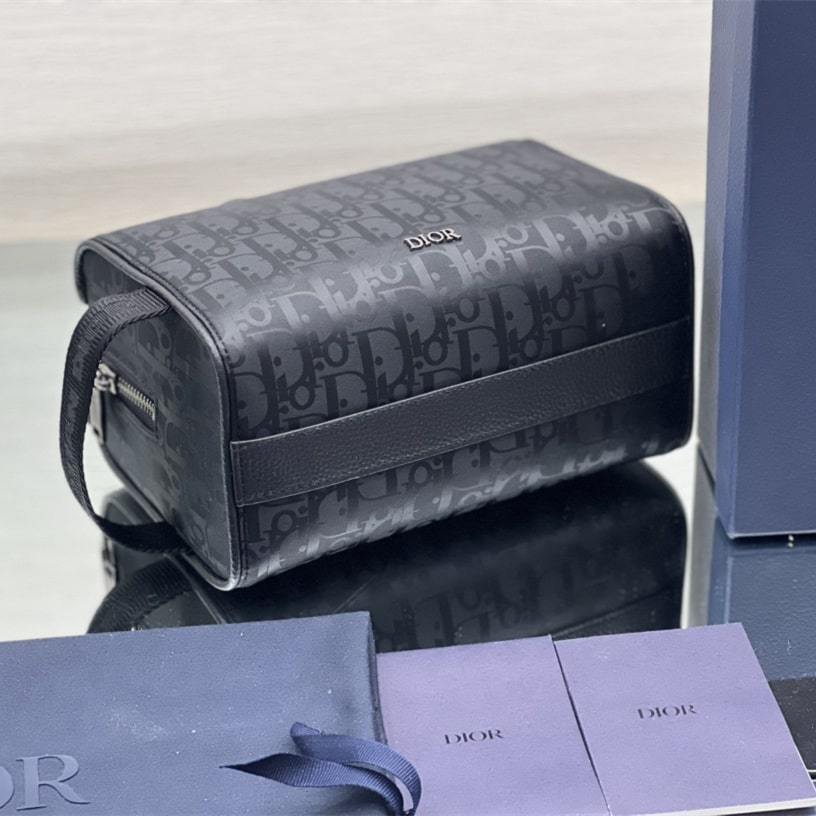 高仿Dior*Lingot系列2ADH00N印花尼龍料化妝收納包黑色免檢版