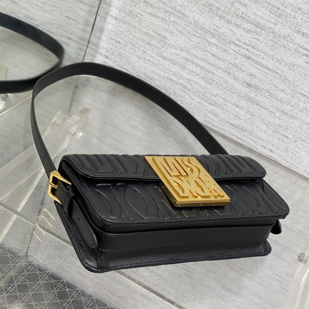 高仿Dior*Miss系列M261M900衍縫線小牛皮腋下包黑色免檢版
