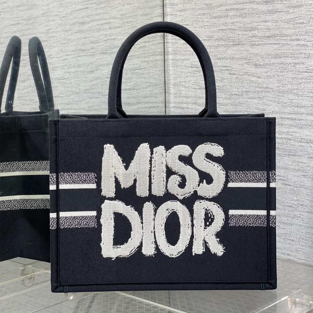 高仿Dior*BookTote系列M129M993購物袋Miss黑色中號免檢版