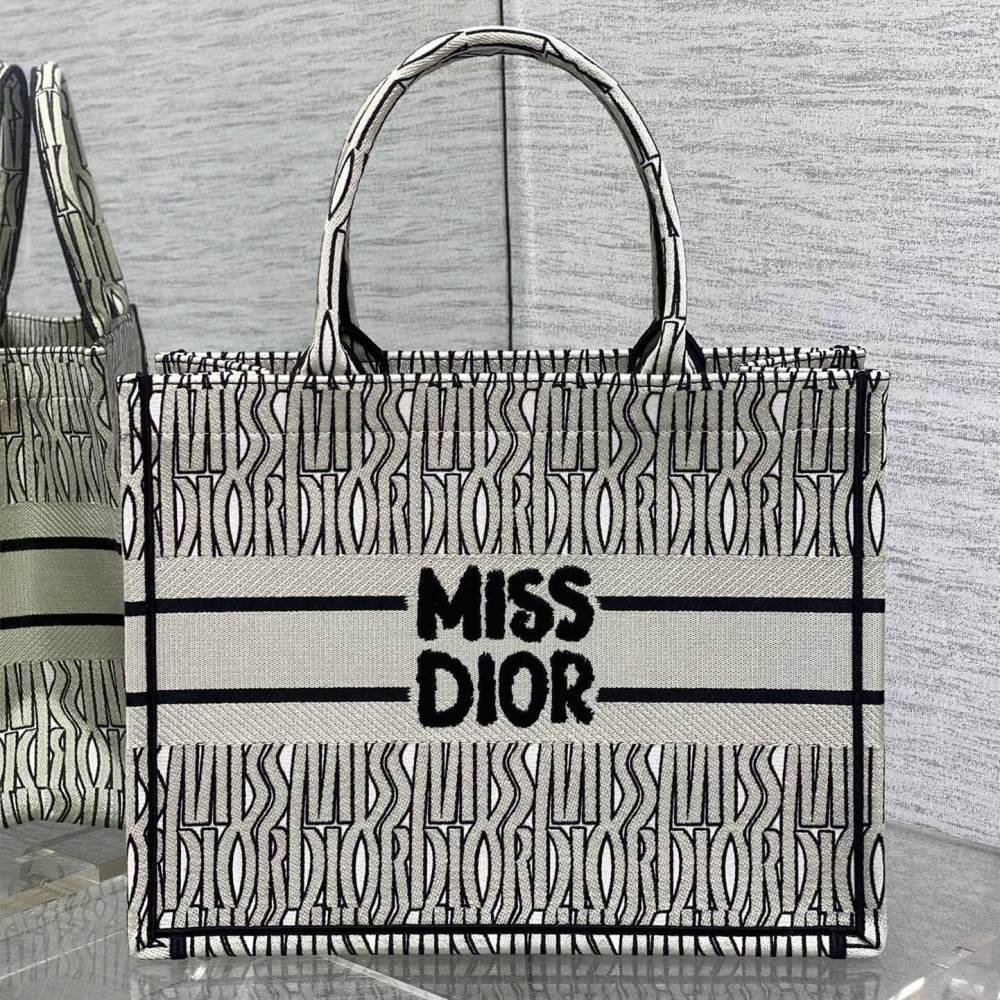 高仿Dior*BookTote系列M129M041購物袋Miss黑白中號免檢版