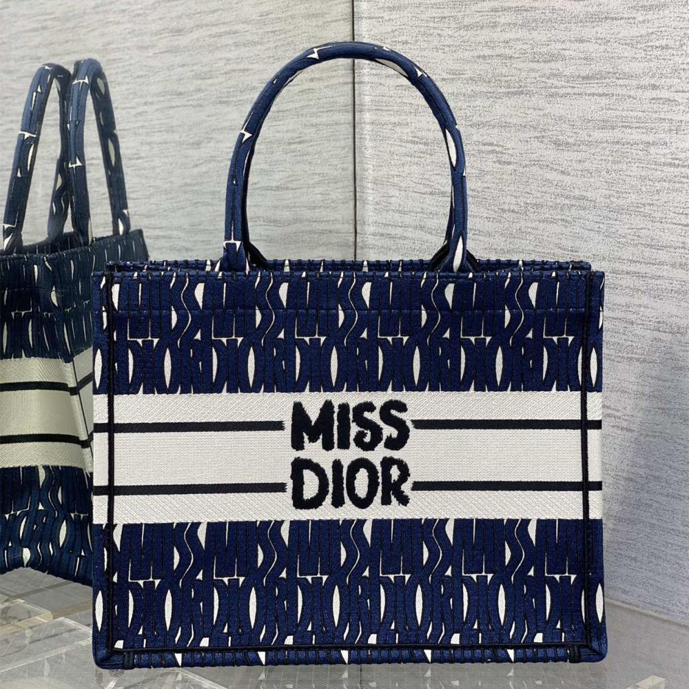 高仿Dior*BookTote系列M129M19Q購物袋Miss深藍中號免檢版