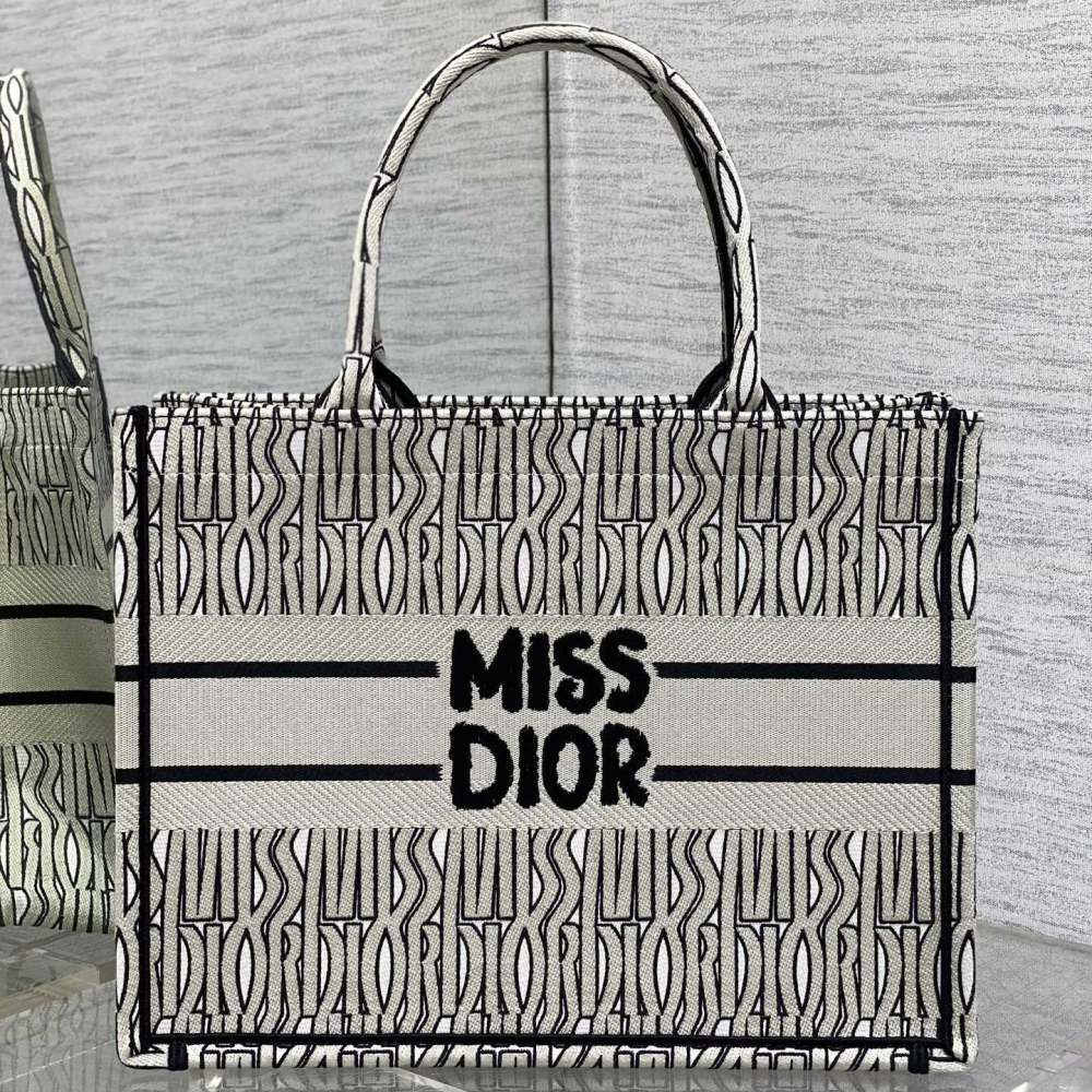 高仿Dior*BookTote系列M129M041購物袋Miss黑白中號免檢版