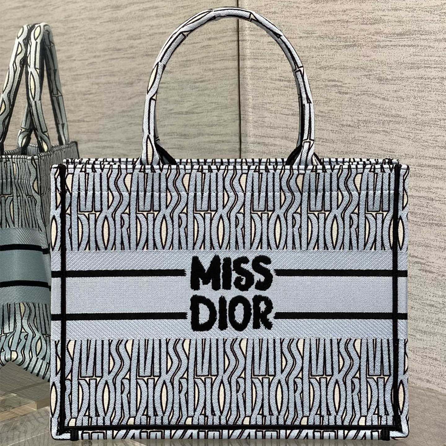 高仿Dior*BookTote系列M129M44W購物袋Miss黑藍中號免檢版