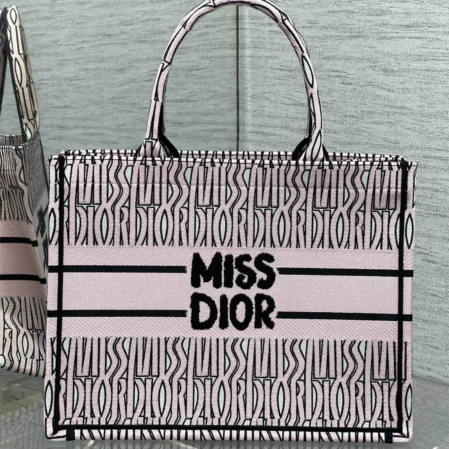 高仿Dior*BookTote系列M129M082購物袋Miss粉色中號免檢版