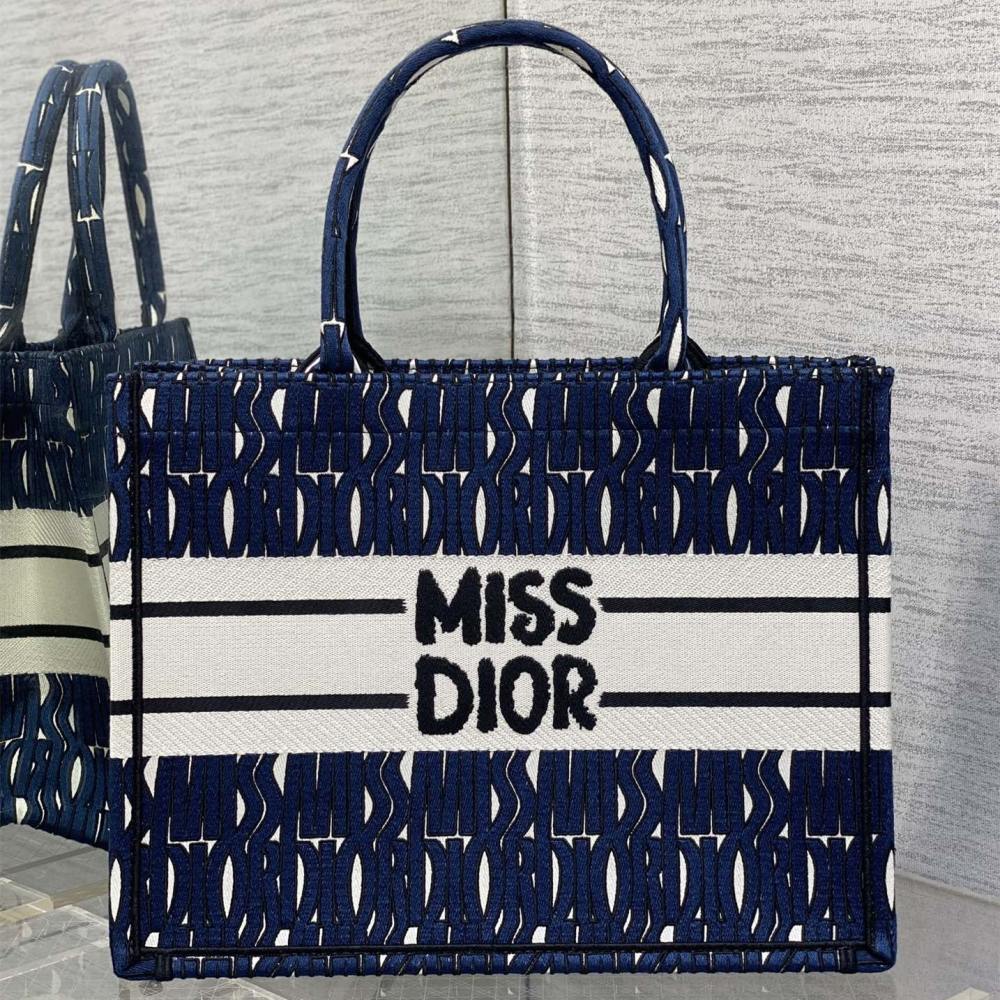 高仿Dior*BookTote系列M129M19Q購物袋Miss深藍中號免檢版
