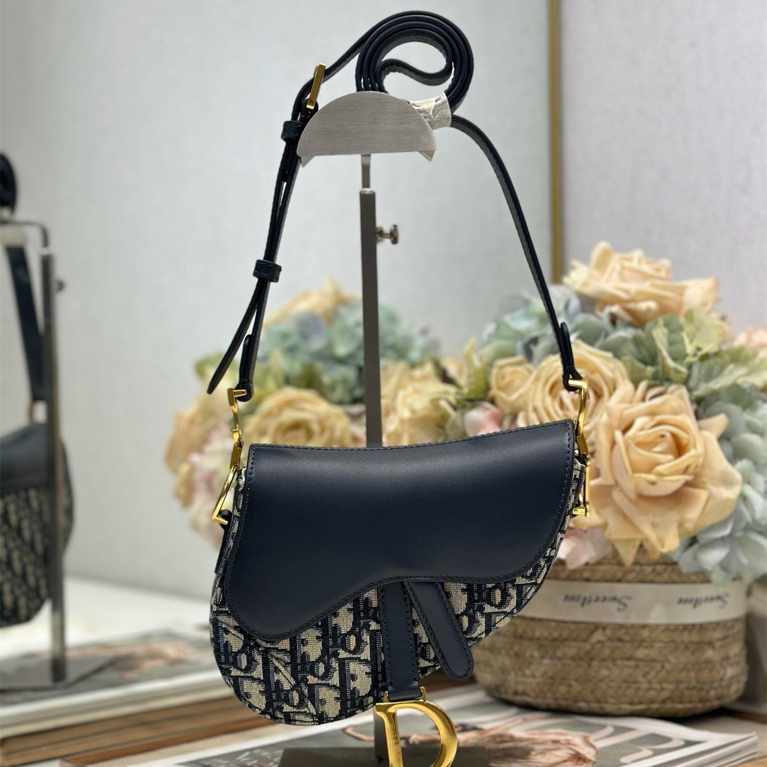 高仿Dior*Saddle系列M045M928馬鞍袋雙拼金扣Mini免檢版