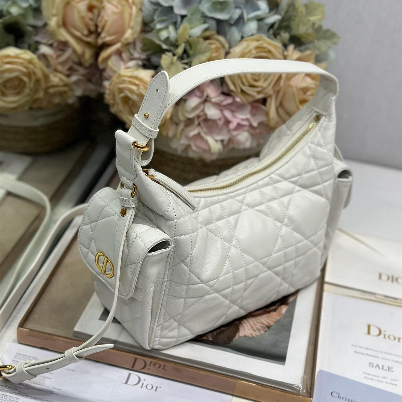 高仿Dior*D-Dream系列M632M030小羊皮單肩包中號白色免檢版