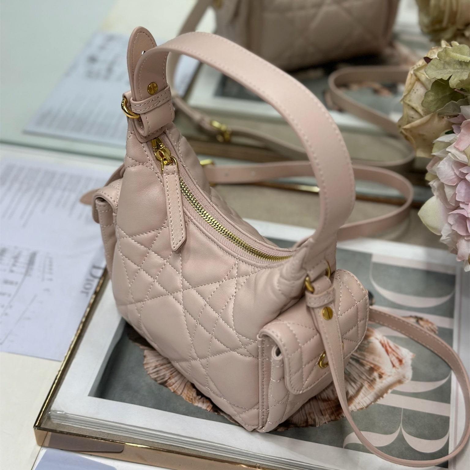 高仿Dior*D-Dream系列M525M413小羊皮斜挎包Mini粉色免檢版