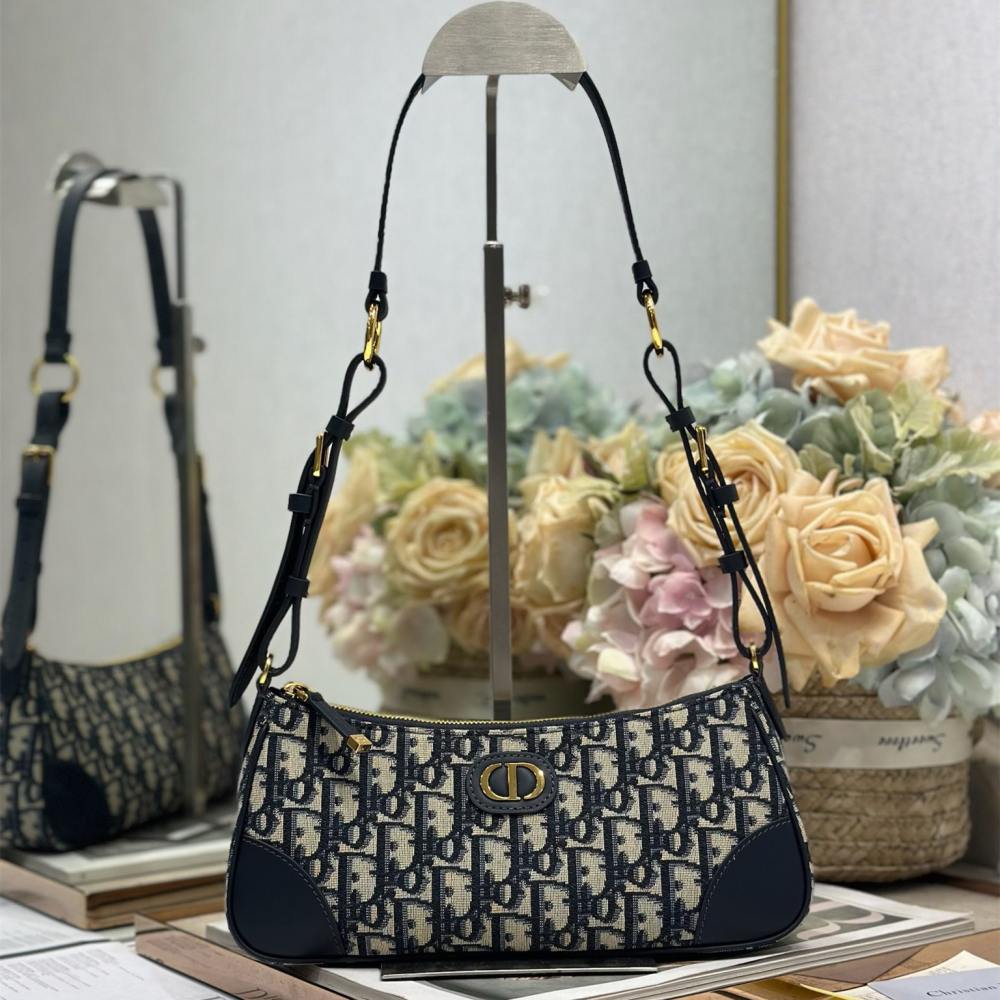 高仿Dior*Montaigne系列S239M928藍色印花單肩包Mini免檢版
